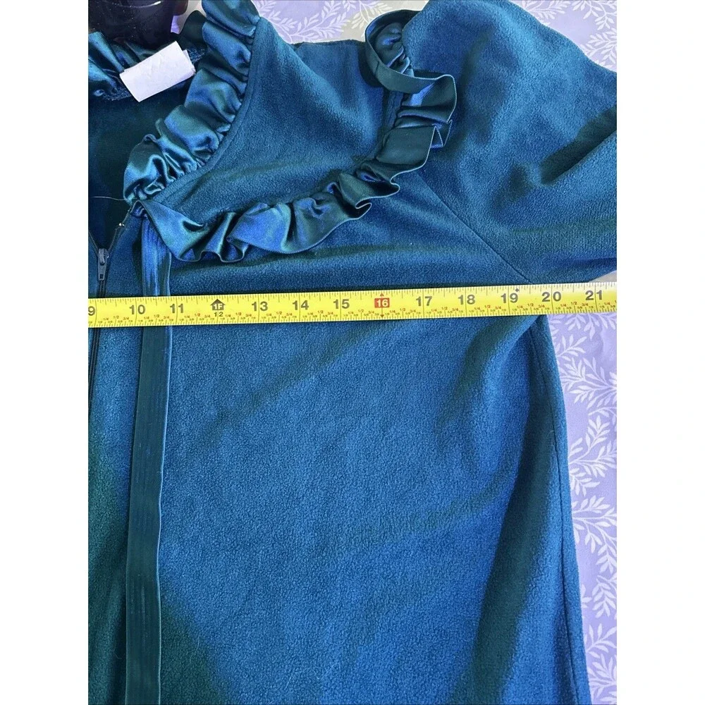 Vtg Teal JC Penny Housecoat-S Ruffle Collar Granny 80s Victorian Cottage